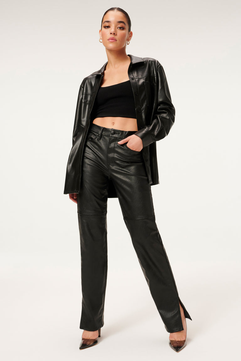 Women's Black Trucker Leather Shirt