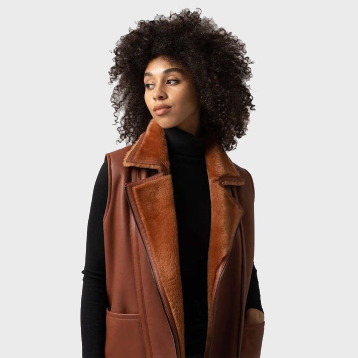 Arcane Fox - Women's Dark Brown Shearling Leather Vest
