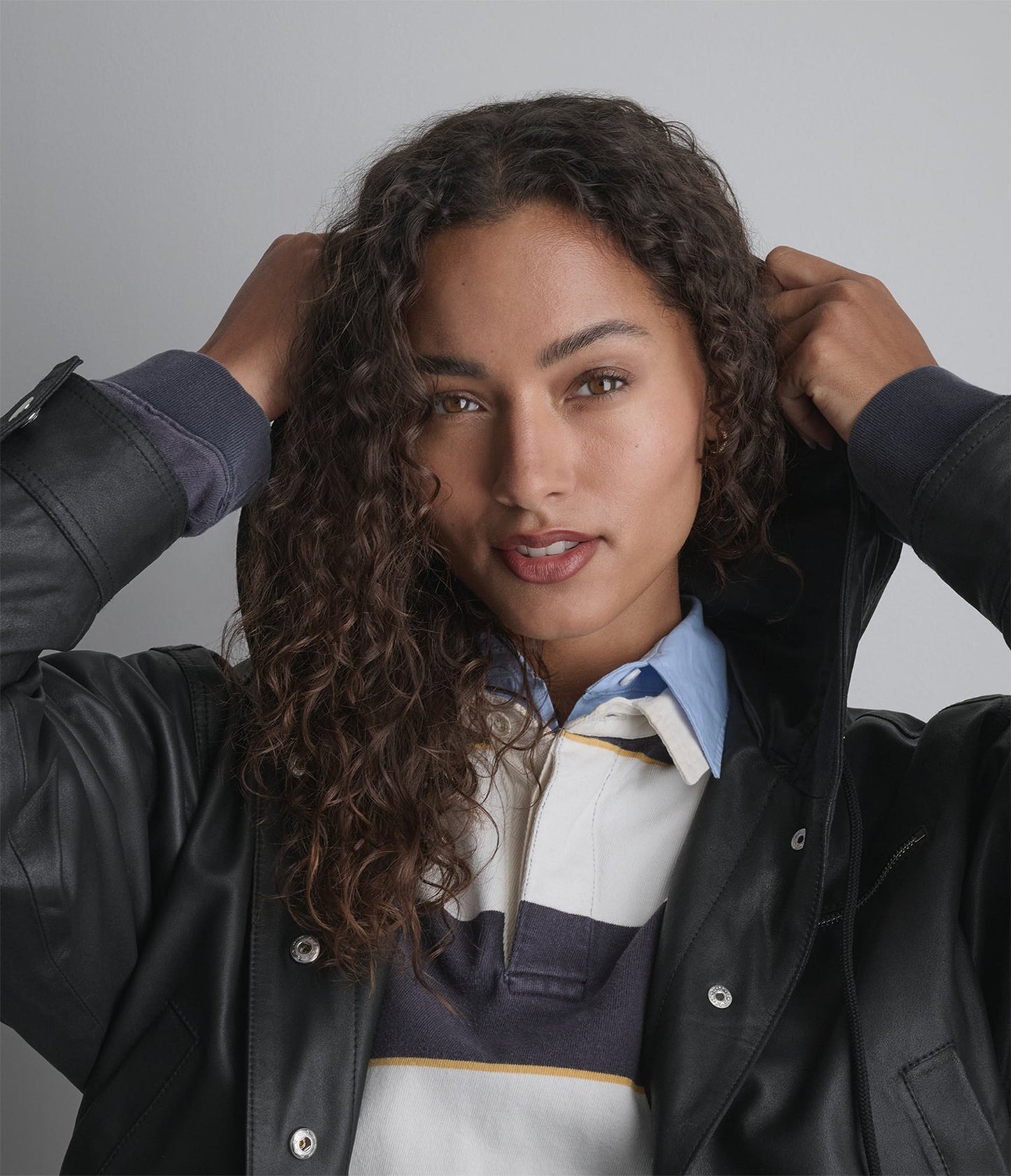 Women's Hooded Black Cropped Leather Jacket