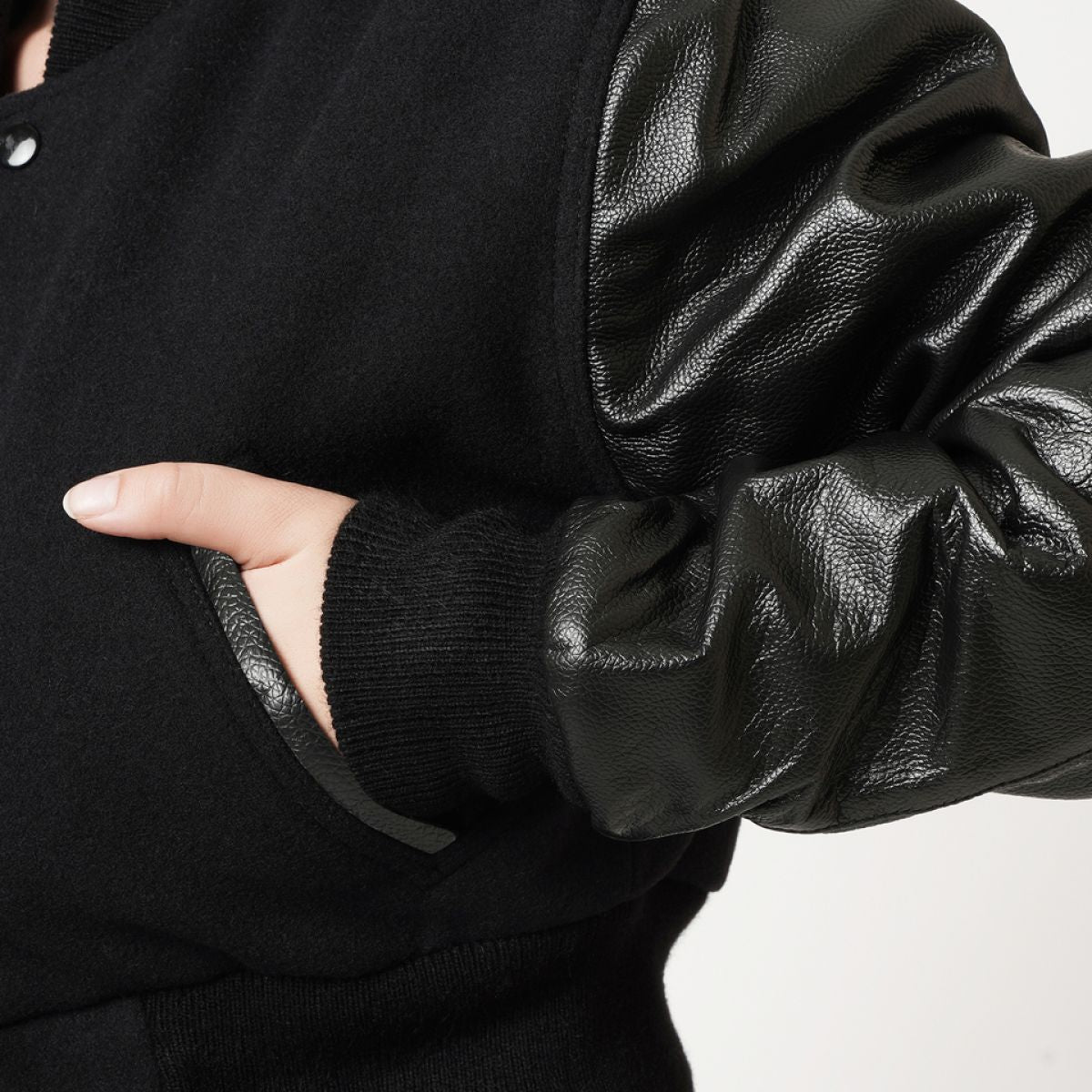 Women's Letterman Cropped Leather Jacket In Black