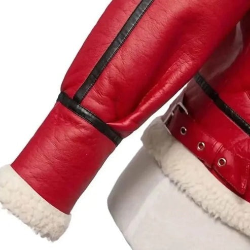 Women's Shearling Fur Red Leather Jacket