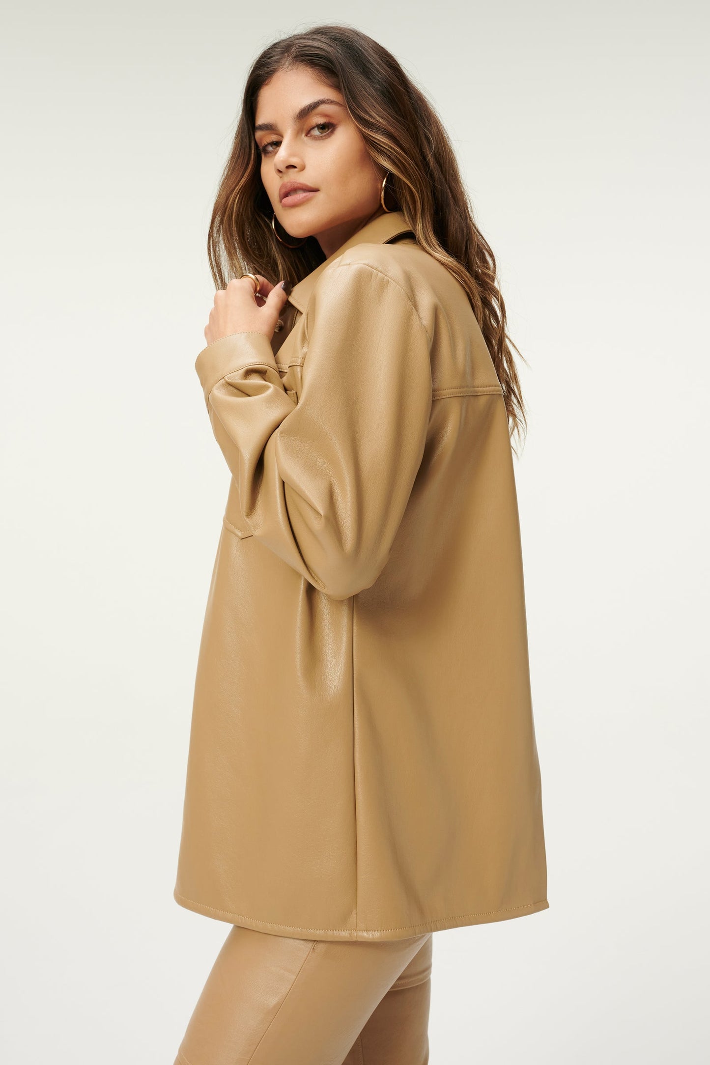 Women's Trucker Leather Shirt In Tan Brown