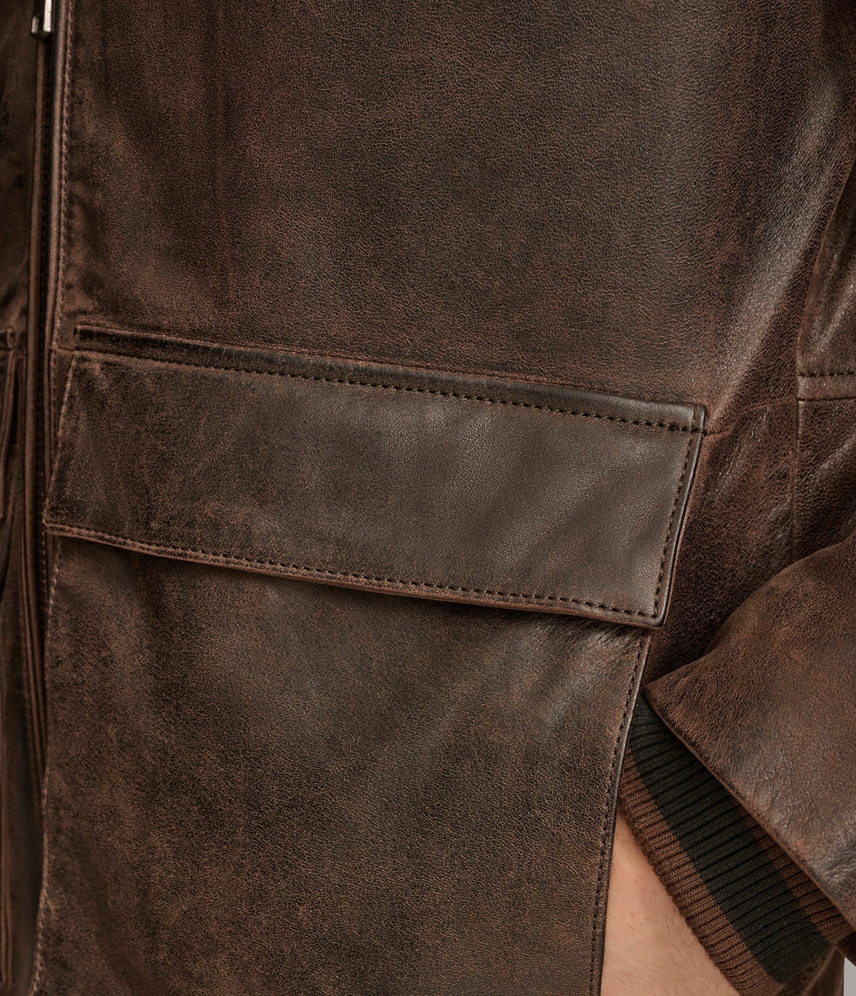 Men' Dark Brown Shearling Harrington Leather Jacket