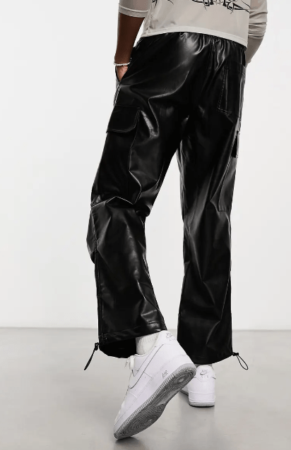 Men's Black Cargo Leather Pant
