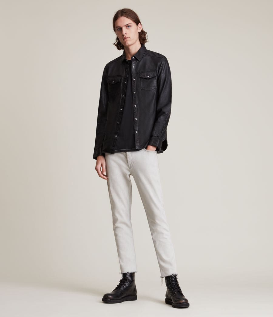 Men's Black Trucker Leather Shirt