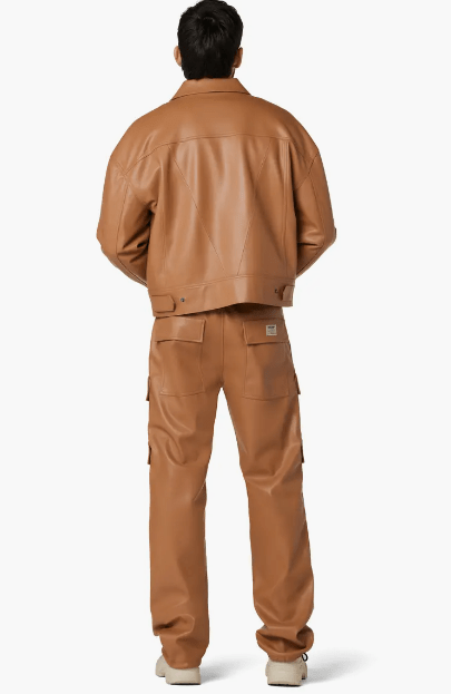 Men's Leather Cargo Pant In Brown