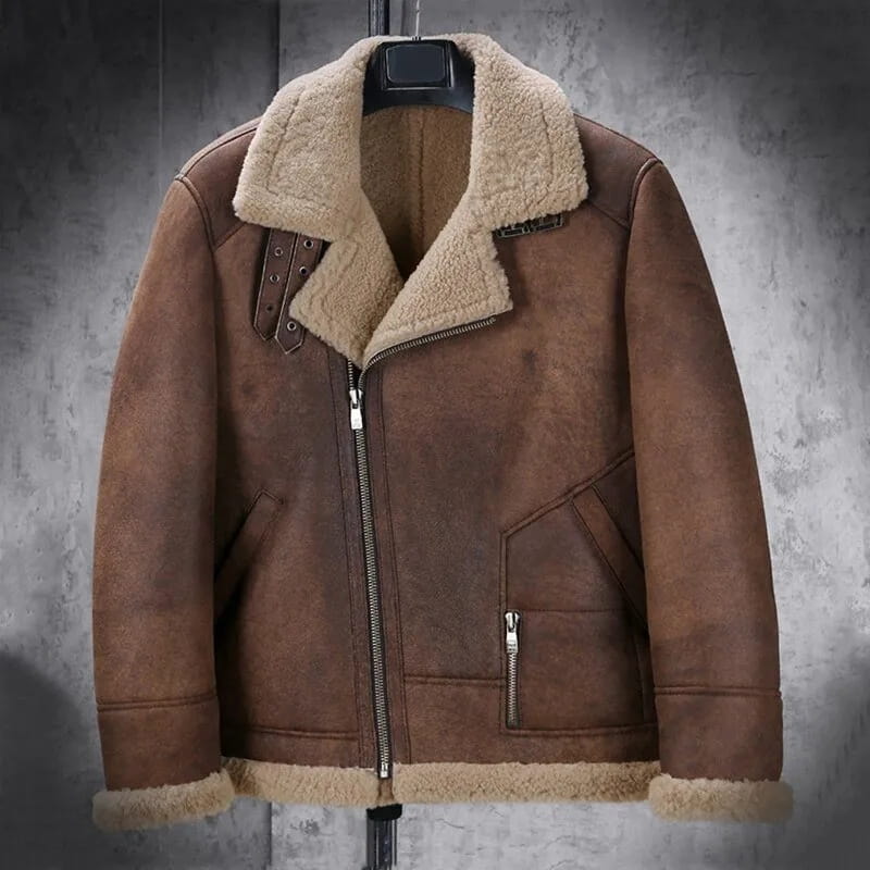Men's Dark Brown B3 Sheepskin Biker Leather Jacket - Arcane Fox