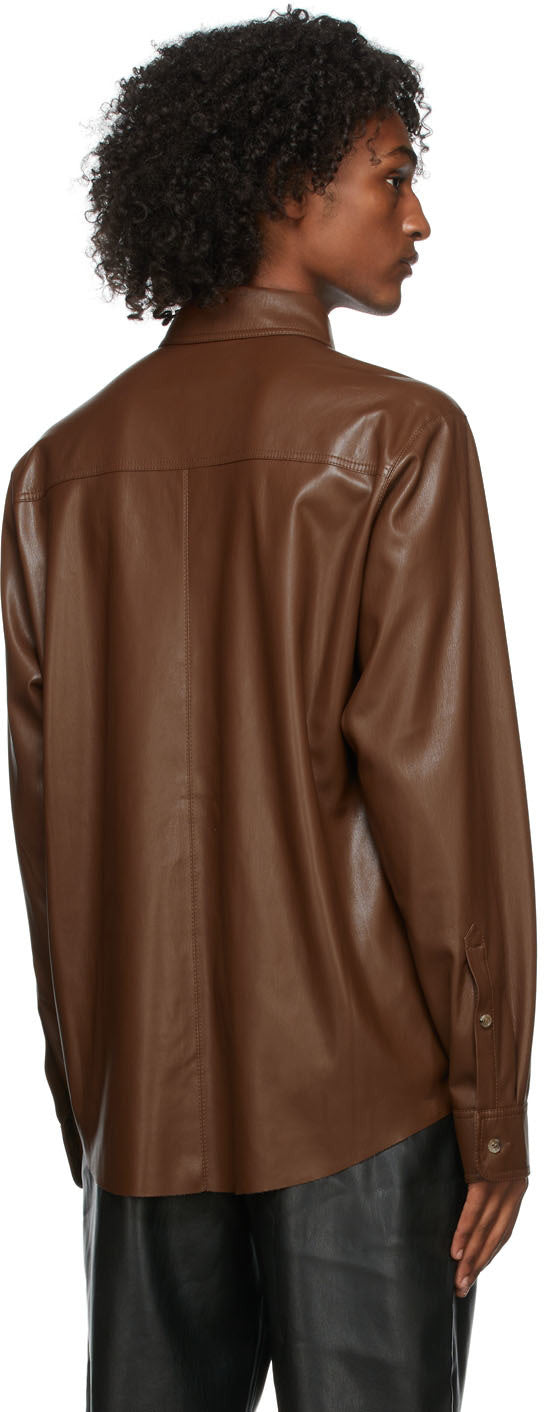 Men's Dark Brown Leather Shirt In Full Sleeve