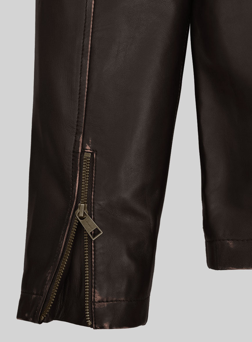 Men's Motorcycle Vintage Leather Jacket In Coffee Brown