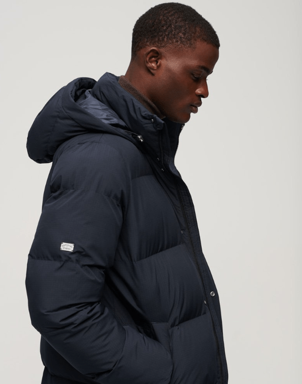 arcane Fox - Men's Puffer Trench Hooded Coat In Royal Blue