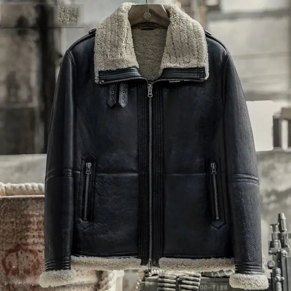 Arcane Fox - Men's Raf Shearling Fur Leather Jacket In Black