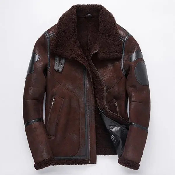 Arcane Fox - Men's Shearling B3 Fur Leather Jacket In Chocolate Brown