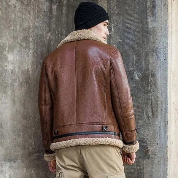 Arcane Fox - Men's Sheepskin B3 Aviator Leather Jacket In Brown
