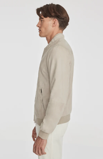 Men's Bomber Suede Leather Jacket In Off White