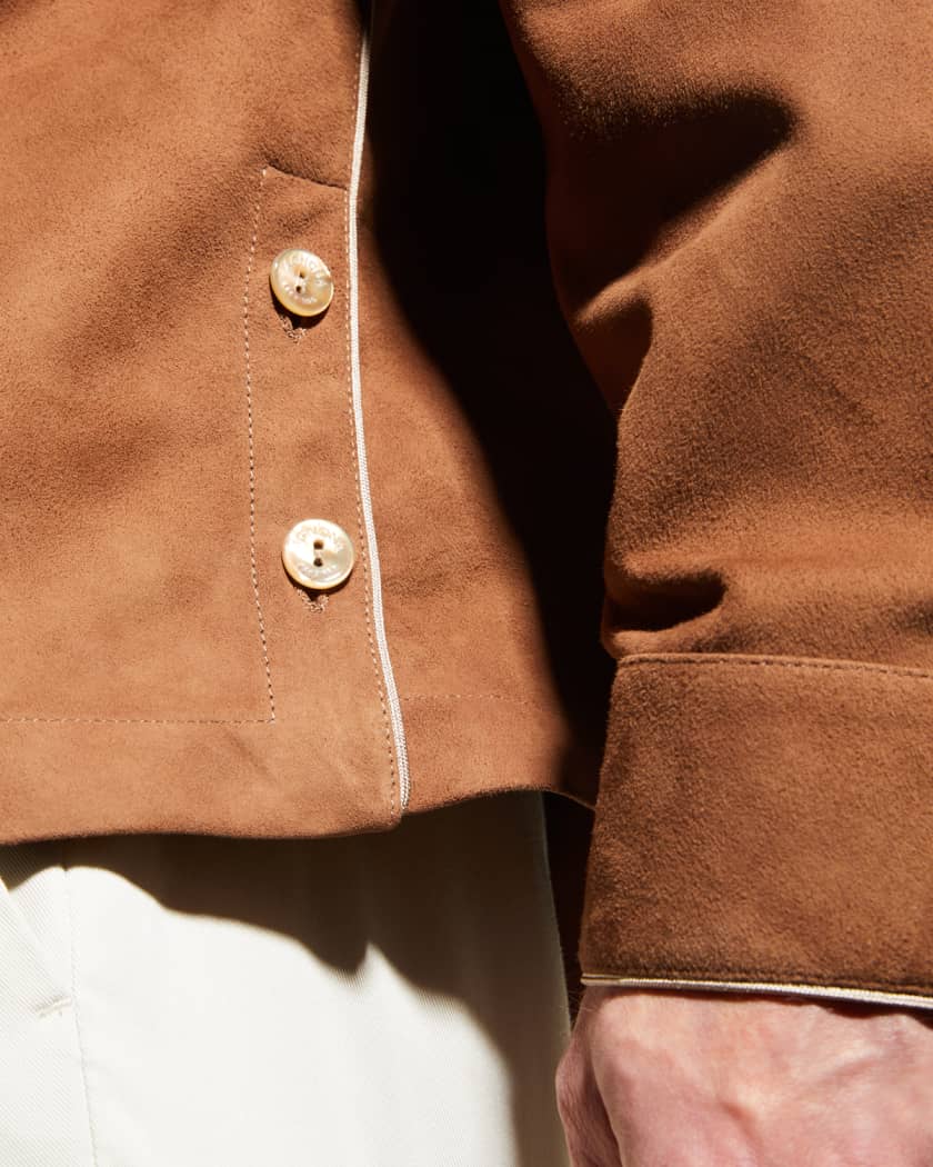 Men's Suede Leather Shirt In Brown