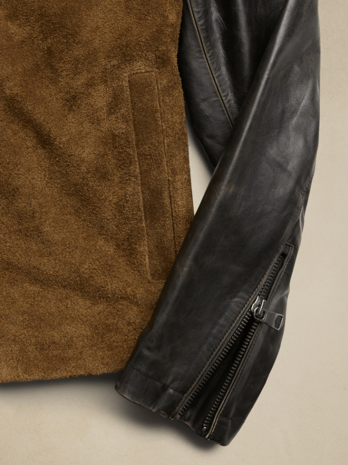 Men's Suede Motorcycle Leather Jacket In Brown
