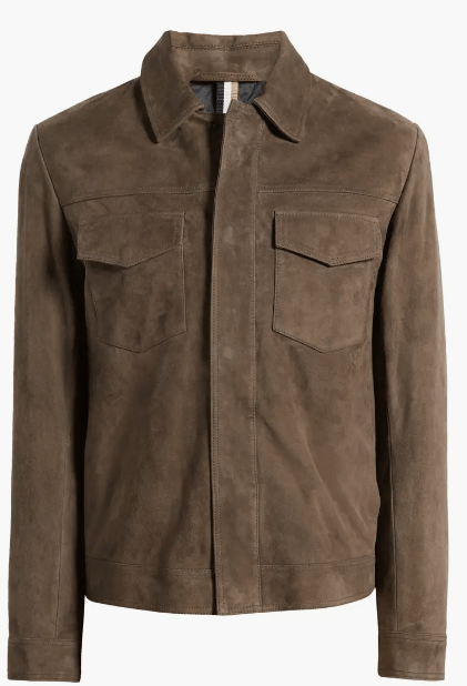 Men's Beige Suede Trucker Leather Jacket
