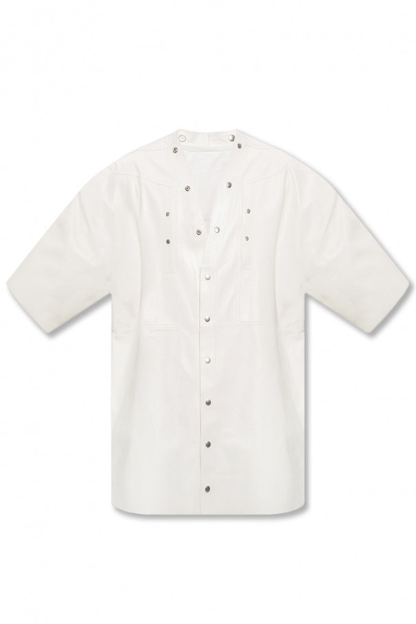 Men's White Oversized Leather Shirt In Half Sleeve