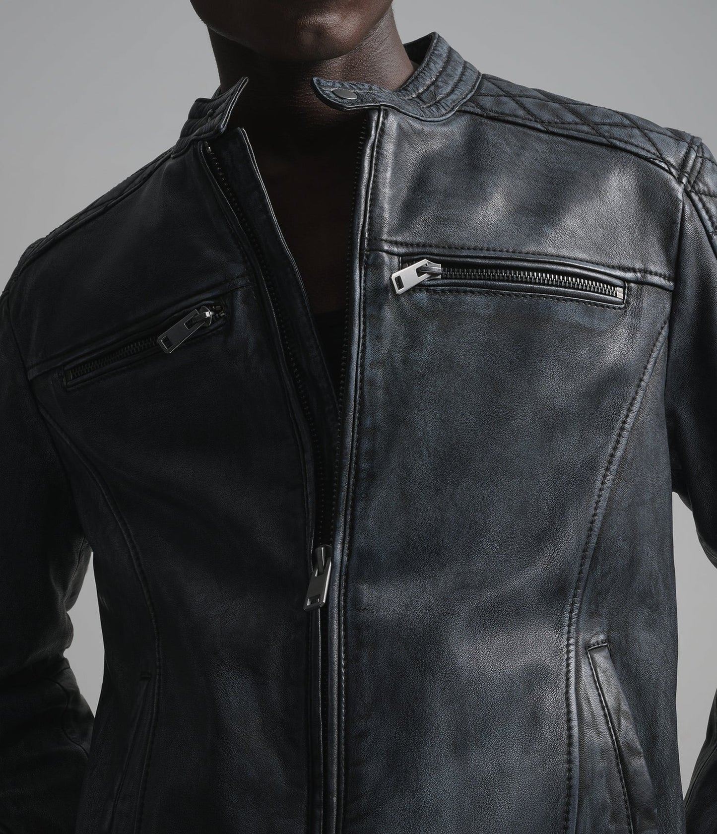 Men's Black Leather Cafe Racer Jacket