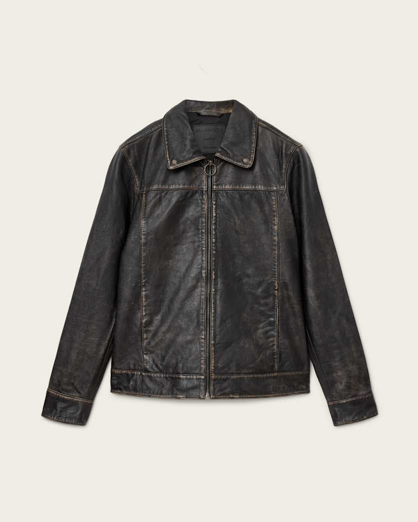 Men's Black Vintage Distressed Leather Jacket