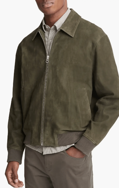 Men's Bomber Suede Leather Jacket In Khali