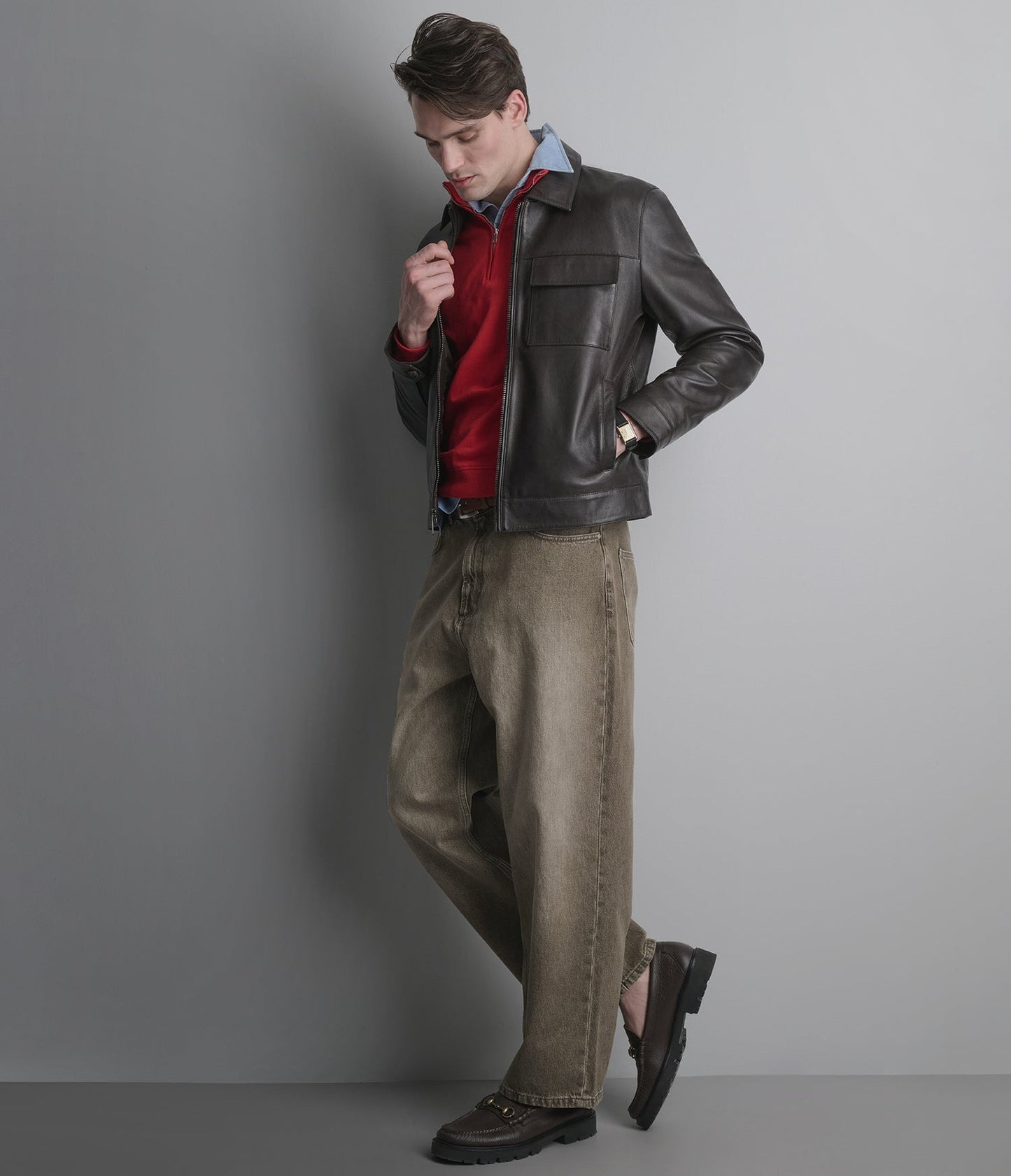 Men's Chocolate Brown Trucker Leather Jacket
