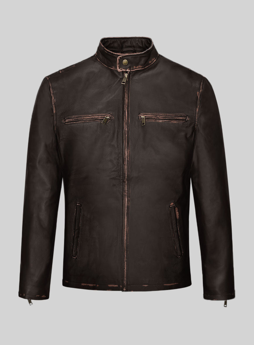 Men's Motorcycle Vintage Leather Jacket In Coffee Brown