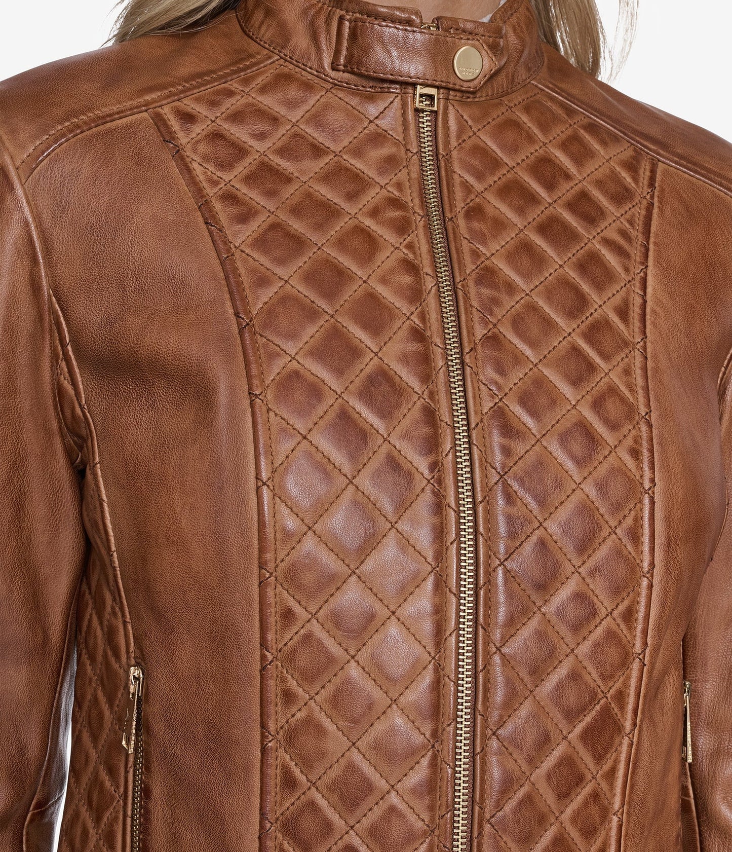Women's Biker Brown Quilted Leather Jacket