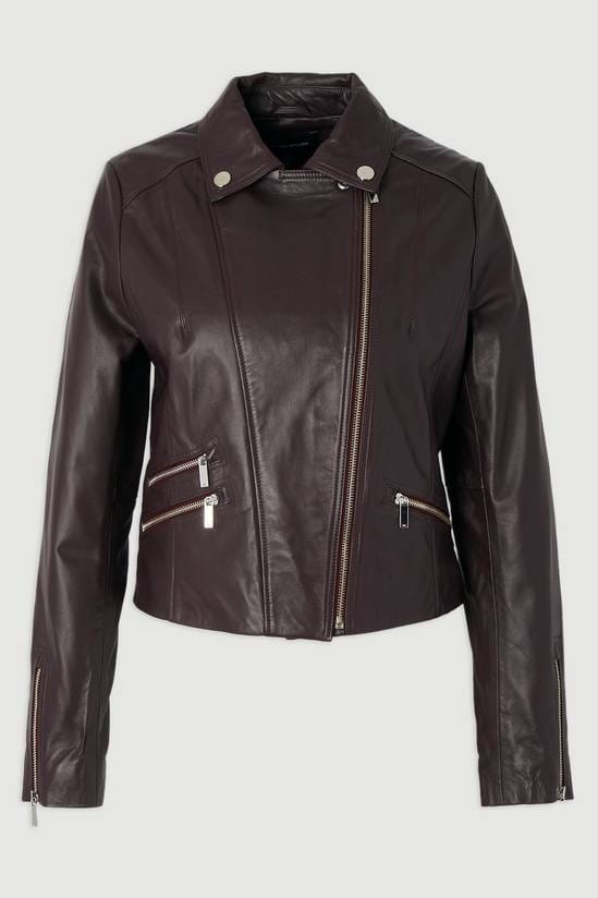 Women's Biker Cafe Racer Leather Jacket In Dark Brown - Arcane Fox