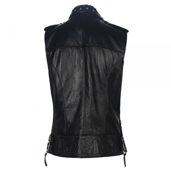 Women's Black Studded Biker Leather Vest