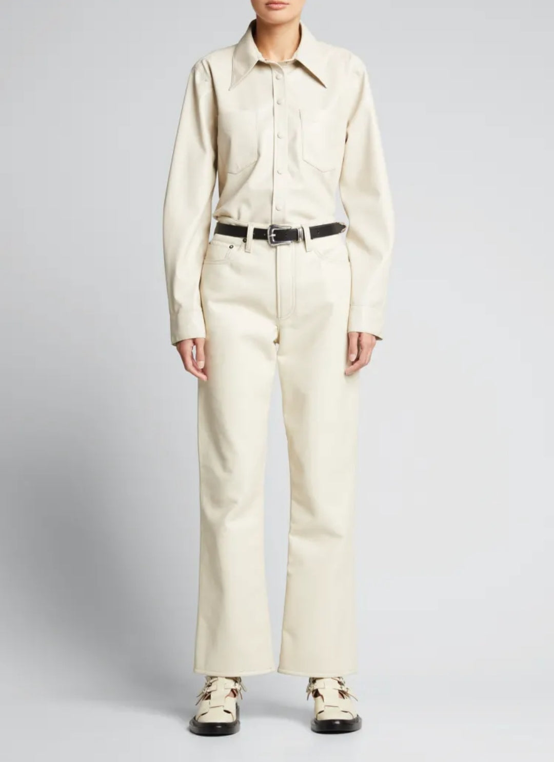 Women's Full Sleeve Leather Shirt In Off White