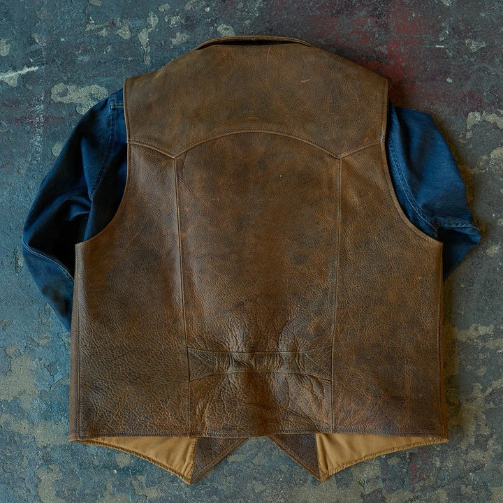 Men's Brown Distressed Leather Biker Vest