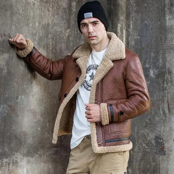 Arcane Fox - Men's Sheepskin B3 Aviator Leather Jacket In Brown