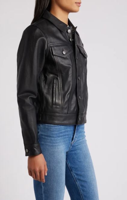 Women's Black Trucker Leather Jacket