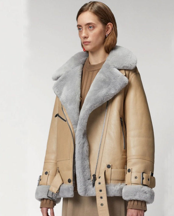 Arcane Fox - Women's Raf Sheepskin B3 Leather Jacket In Tan Brown