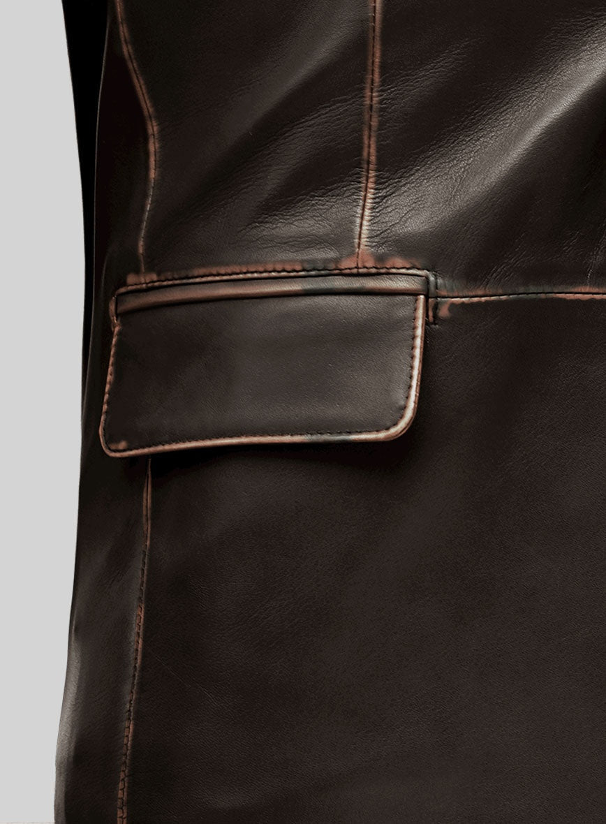 Men's Chocolate Brown Distressed Leather Blazer