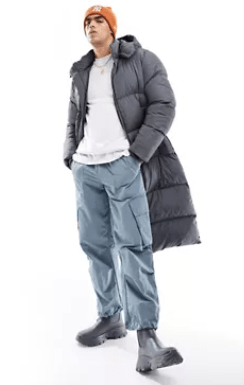 Men's Hooded Trench Puffer Coat In Gray