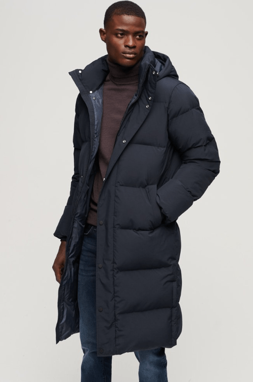 arcane Fox - Men's Puffer Trench Hooded Coat In Royal Blue