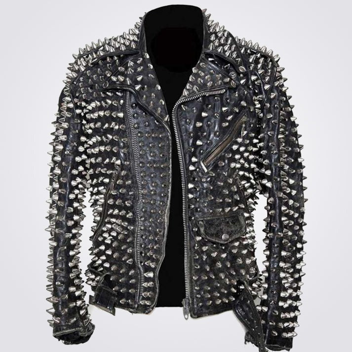 Arcane Fox - Men's Fully Studded Leather Jacket In Black