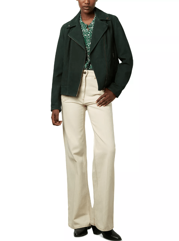 Women's Biker Suede Leather Jacket In Royal Green
