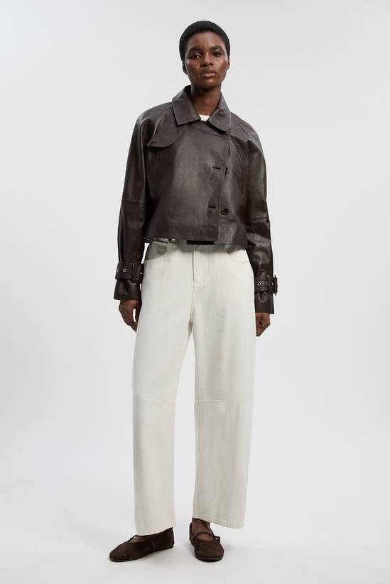 Women's Cropped Leather Jacket In Chocolate Brown - Arcane Fox