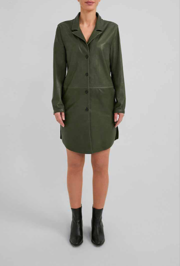 Women's Premium Leather Coat In Khaki