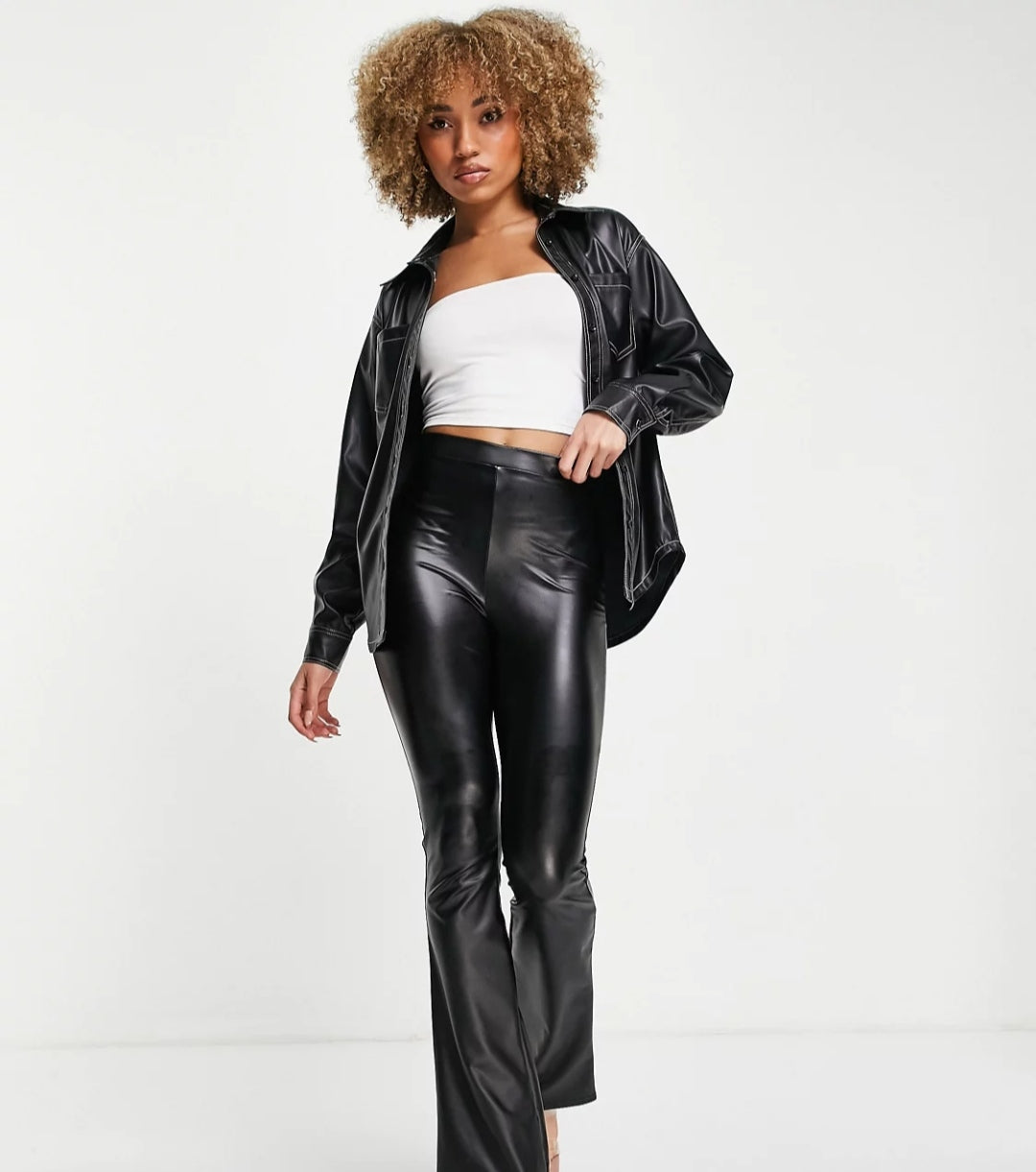 Women’s Trucker Leather Shirt With White Thread