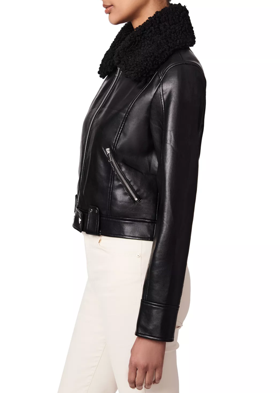 Arcane Fox - Women's Aviator Shearling Leather Jacket In Black