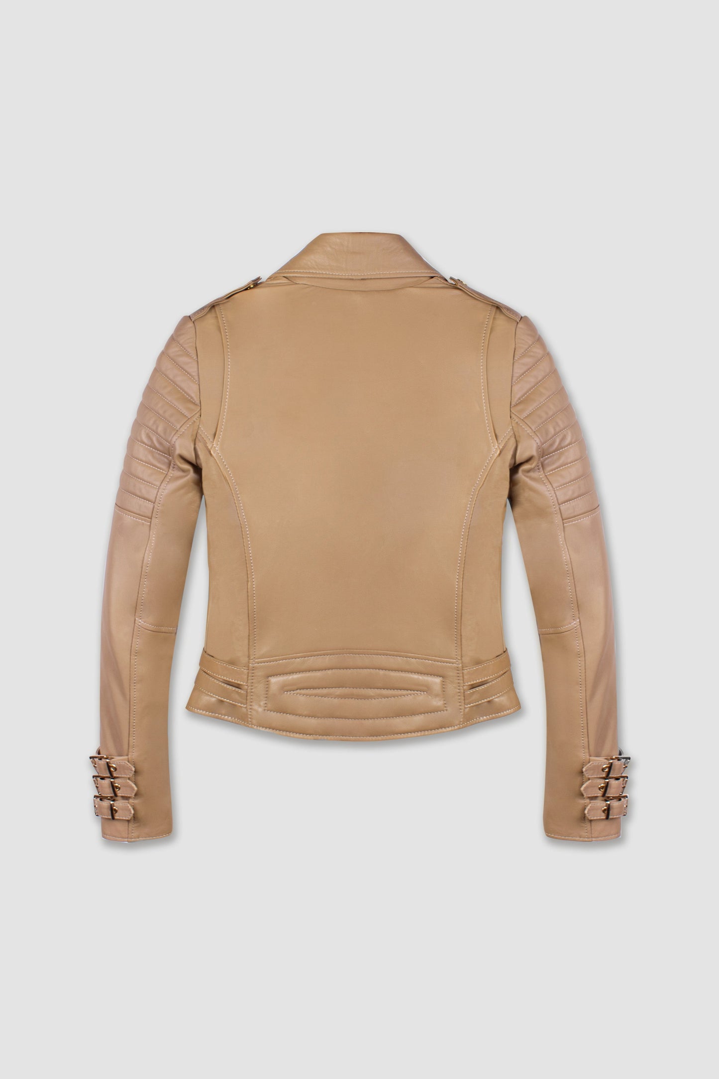 Women's Biker Cafe Racer Leather Jacket In Beige
