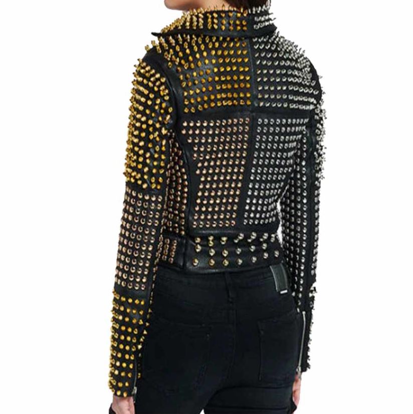 Women's Black Belted Punk Leather Jacket