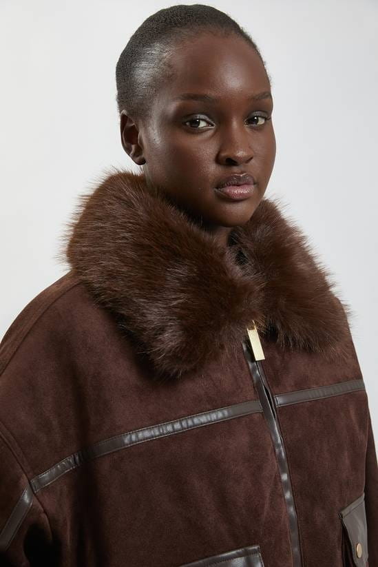Women's Dark Brown Harrington Shearling Leather Jacket - Arcane Fox