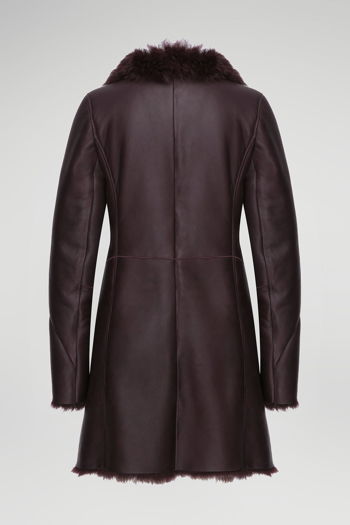 Women's Shearling Fur Leather Coat In Coffee Brown
