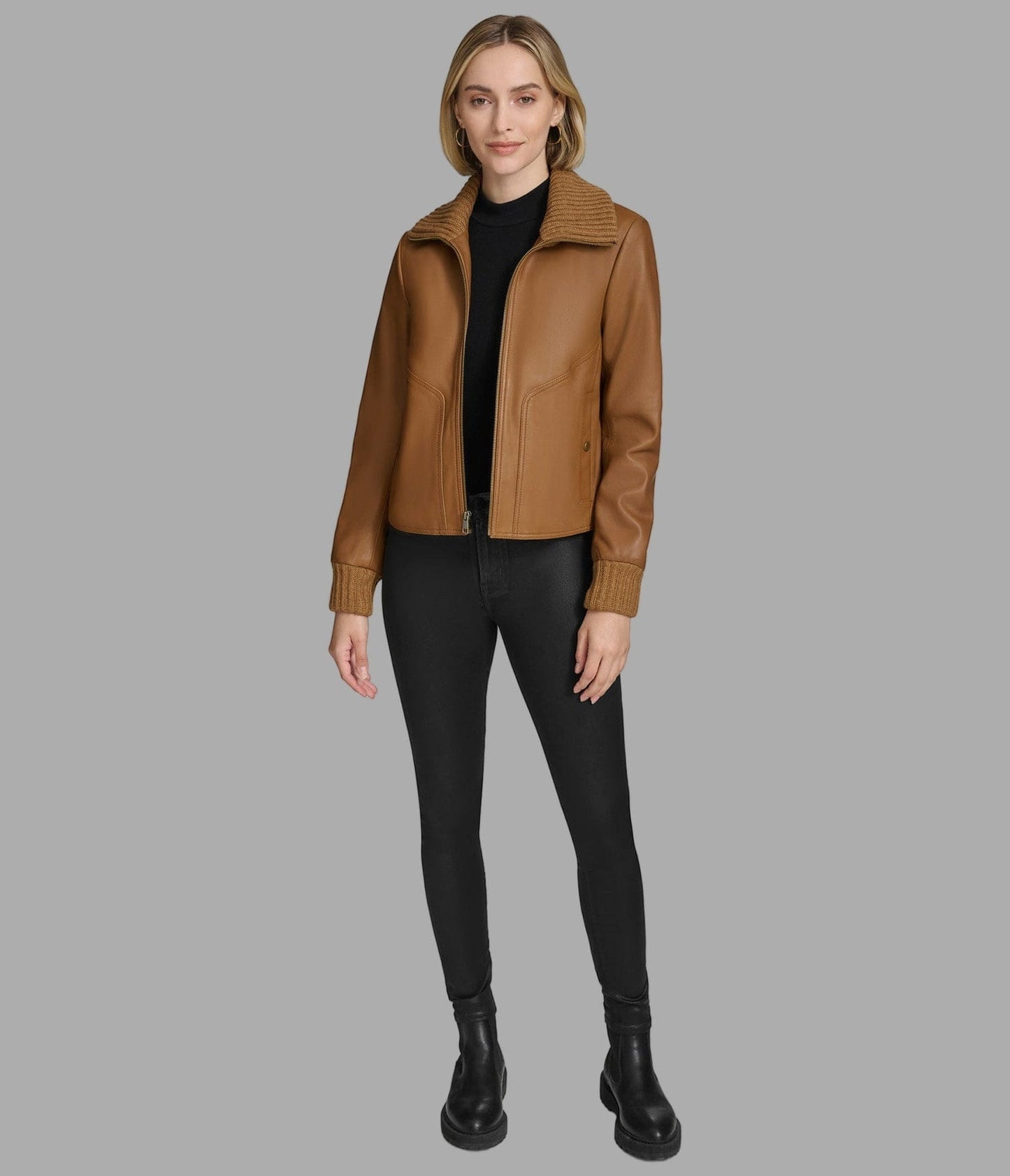 Women's Harrington Bomber Leather Jacket In Brown - Arcane Fox