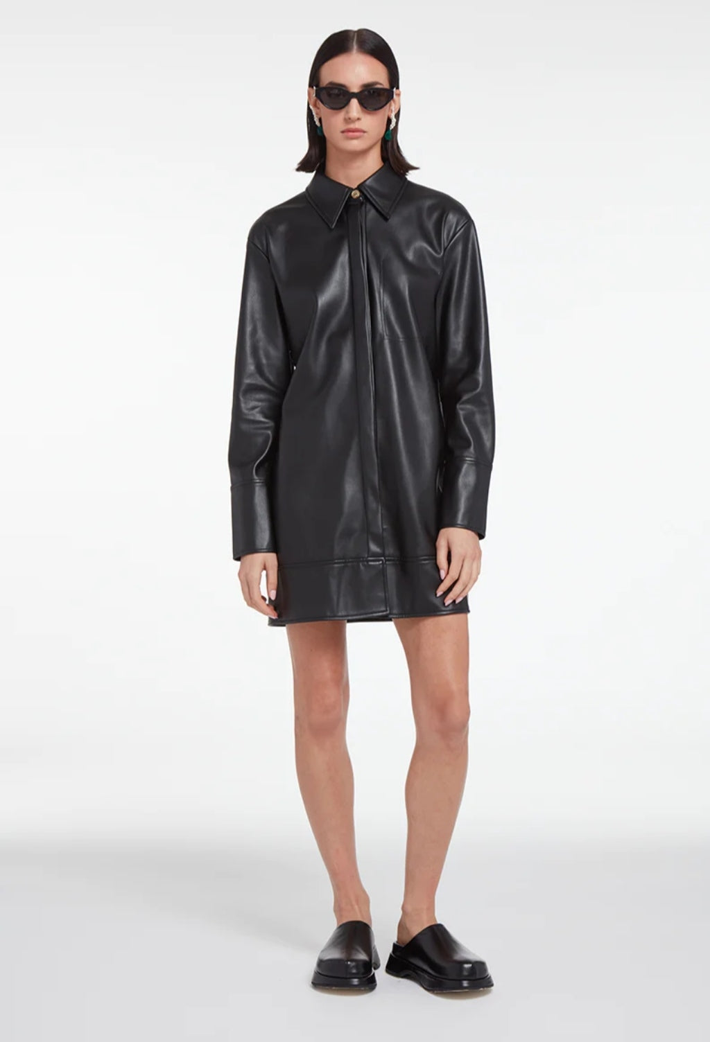 Women's Long Leather Shirt In Black